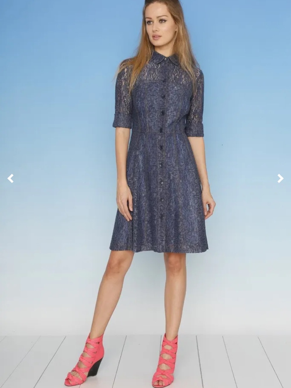 Nanette Lepore Button-Front Navy Lace Fit & Flare Dress - size 6